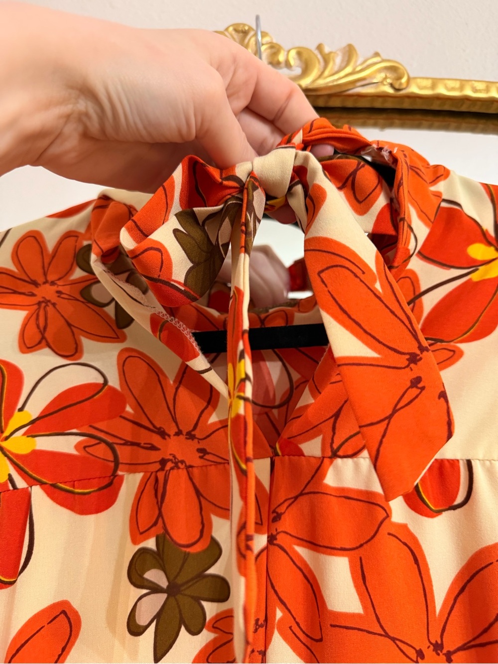 SHEIN Cream Dress with Orange and Brown Floral Print - Picture 5 of 5